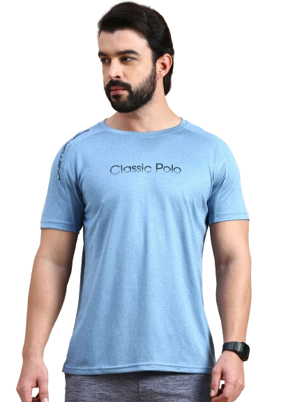 Classic Polo Men's Round Neck Polyester Blue Slim Fit Active Wear T-Shirt