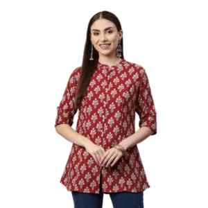 Divena Dark Maroon Floral Rayon A-line Shirts Style Top