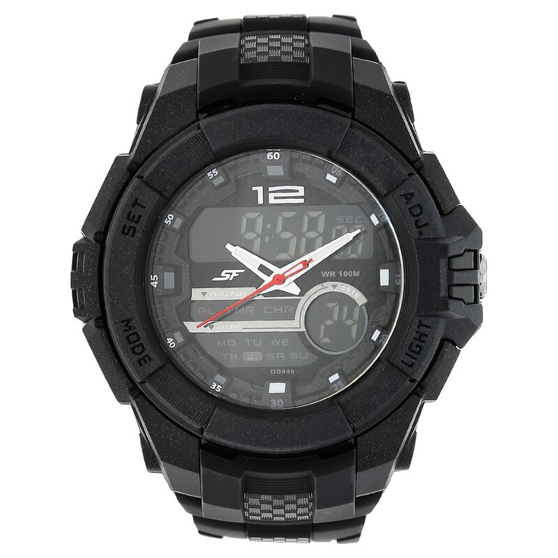 SF Quartz Analog Digital Black Dial Plastic Strap Watch for Men