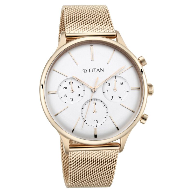 Titan Light Leathers Silver Dial Quartz Multifunction Stainless Steel Strap Watch for Men