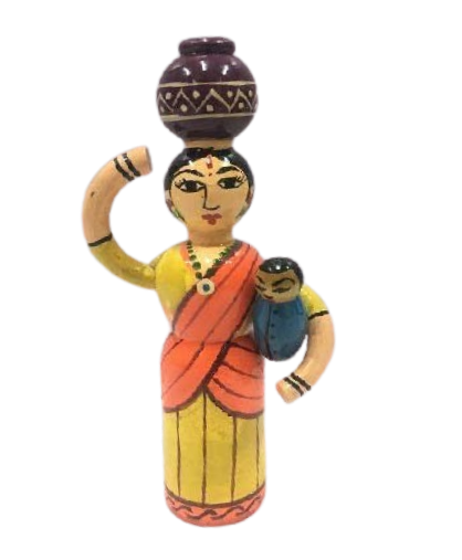 Wooden Women with child Doll (Height-20cm) for Kids  - Shree Channapatna Toys