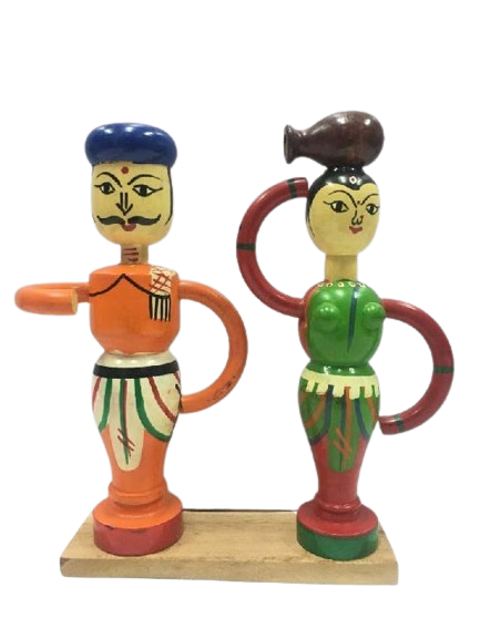 Wooden Farmer Couple Doll Height -21cm -  Shree Channapatna toys