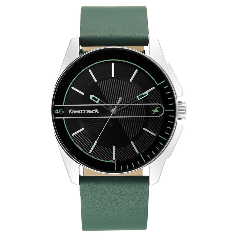 Fastrack Wear Your Look Quartz Analog Black Dial Leather Strap Watch for Guys