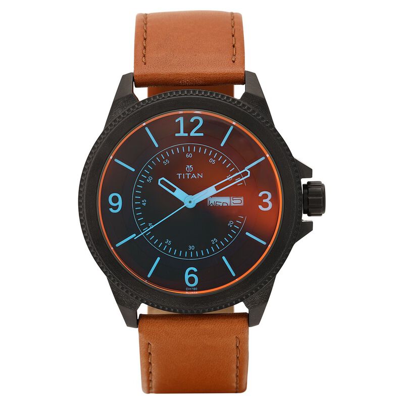 Titan Analog Black Dial DayDate Leather Strap watch for Men