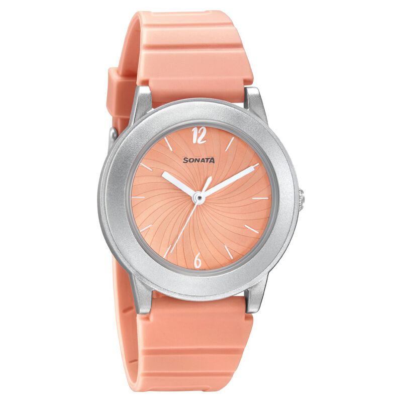 Sonata Play Orange Dial Women Watch With Plastic Strap NR8992PP08W