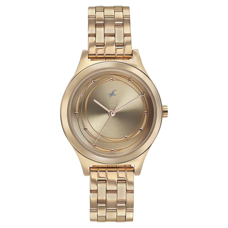 Fastrack Style Up Golden Dial Stainless Steel Strap Watch for Girls