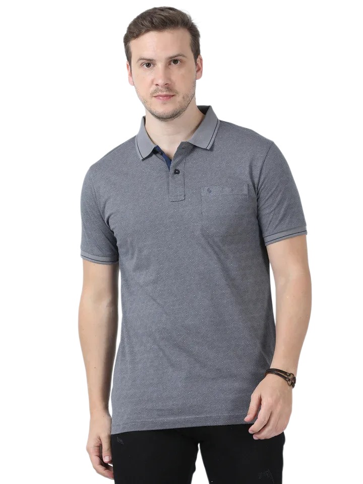 Classic Polo Men's Printed Grey Cotton Half Sleeve T-Shirt | BELLO - 262 B SF P