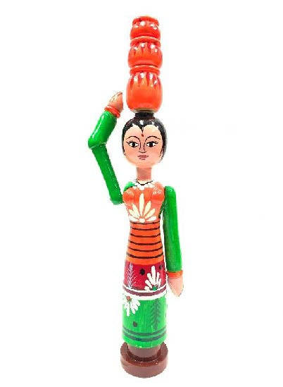 Wooden Women Dasara Doll Big Size with Pot  (Height-43 cm)  - Shree Channapatna Toys