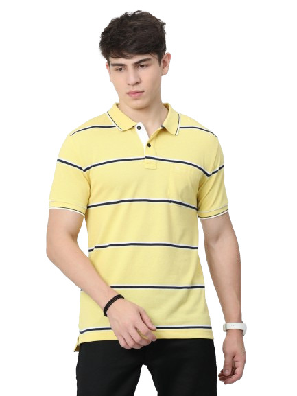 Classic Polo Mens Casual Yellow Striped Cotton T-Shirt