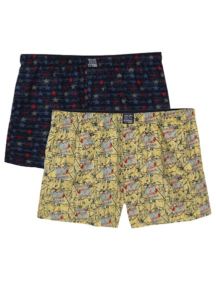 Boy's Super Combed Mercerized Cotton Woven Fabric Printed Boxer Shorts with Side Pockets - Assorted(Pack of 2)