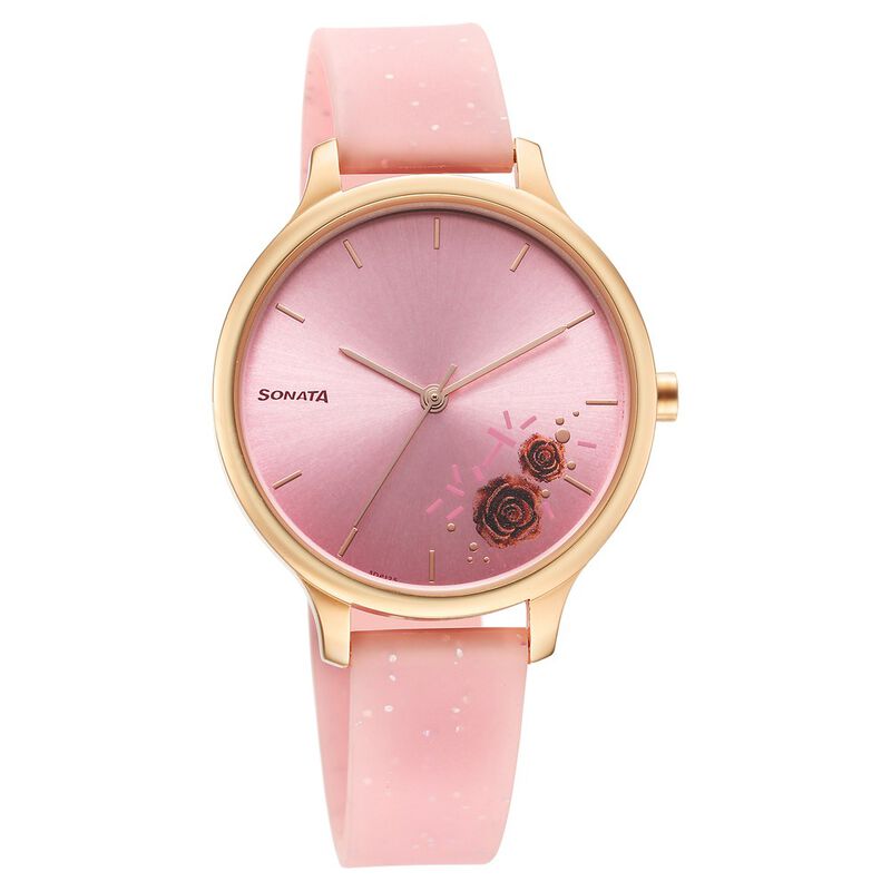 Sonata Blush Quartz Analog Pink dial Plastic Strap Watch for Women 87050WP01