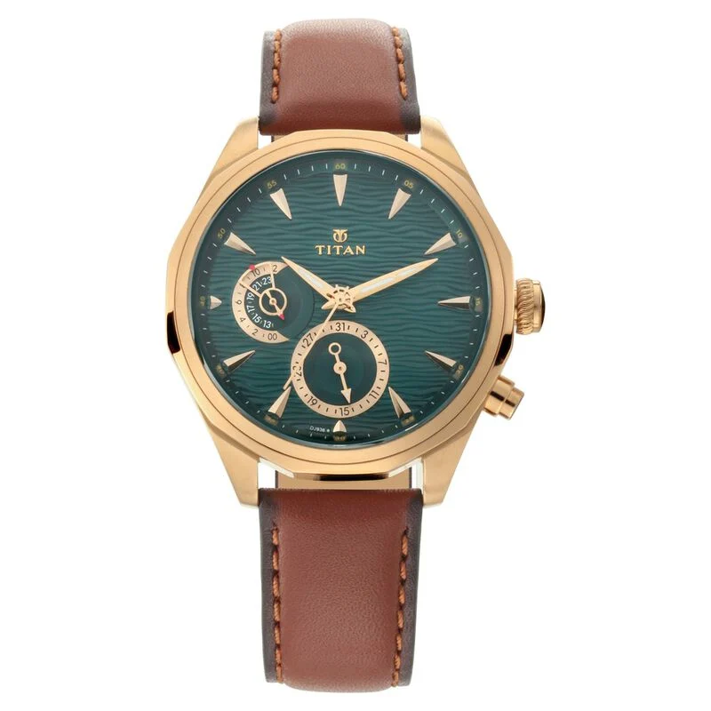 Titan Maritime Green Dial Quartz Multifunction Leather Strap watch for Men