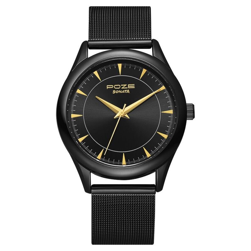 Poze by Sonata Quartz Analog Black Dial Stainless Steel Strap Watch for Men SP70020NM01W