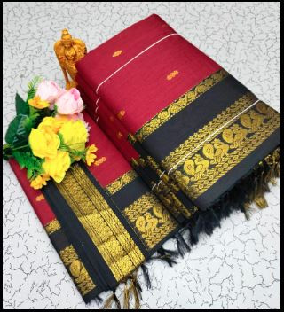 Maroon and black in  Premium Quality Kalyani cotton saree/Lata Gadwal Paithani