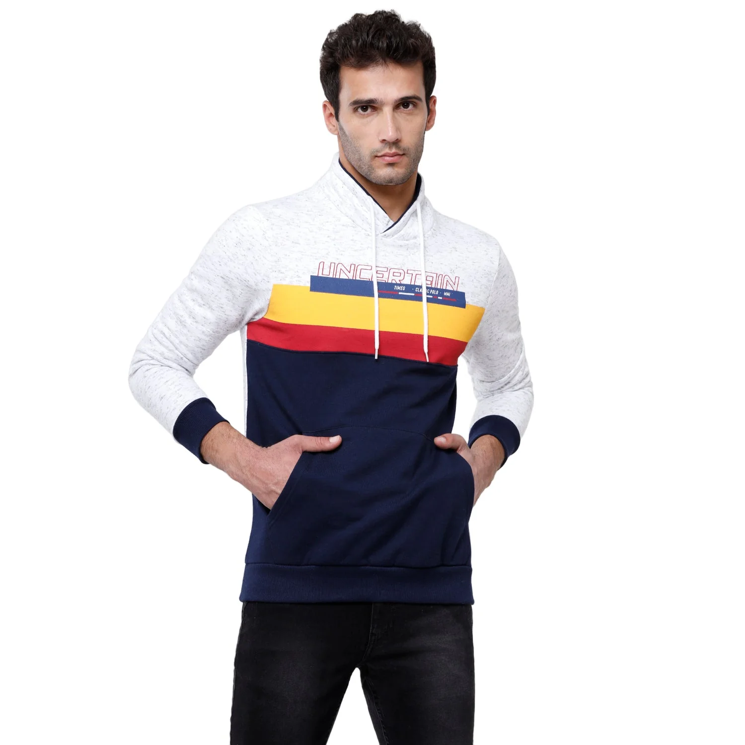 Classic Polo Men's Color Block Full Sleeve White & Navy H Neck Sweat Shirt - CPSS-324 A