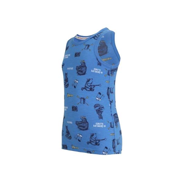 Boy's Super Combed Cotton Printed Tank Top - White Printed