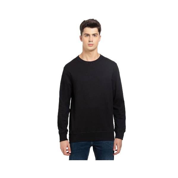 Men's Super Combed Cotton French Terry Solid Sweatshirt with Ribbed Cuffs - Black