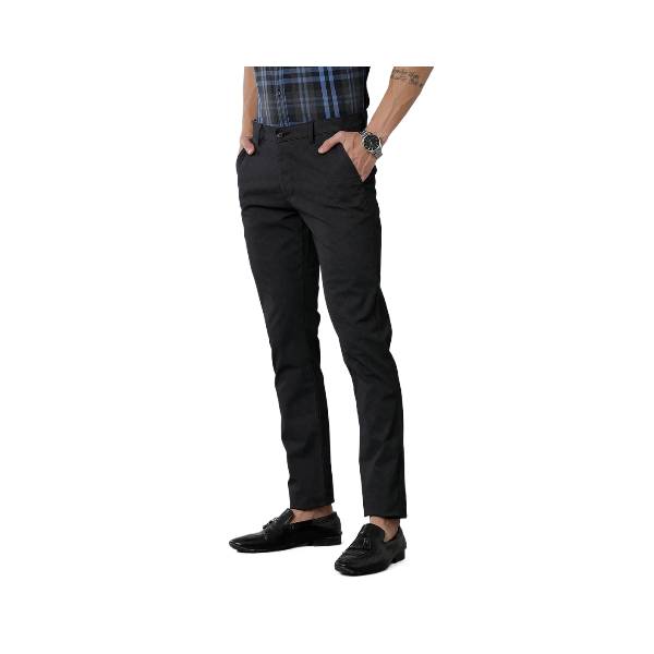Classic Polo Men's 100% Cotton Moderate Fit Textured Black Color Trouser | TO1-35 D-BLK
