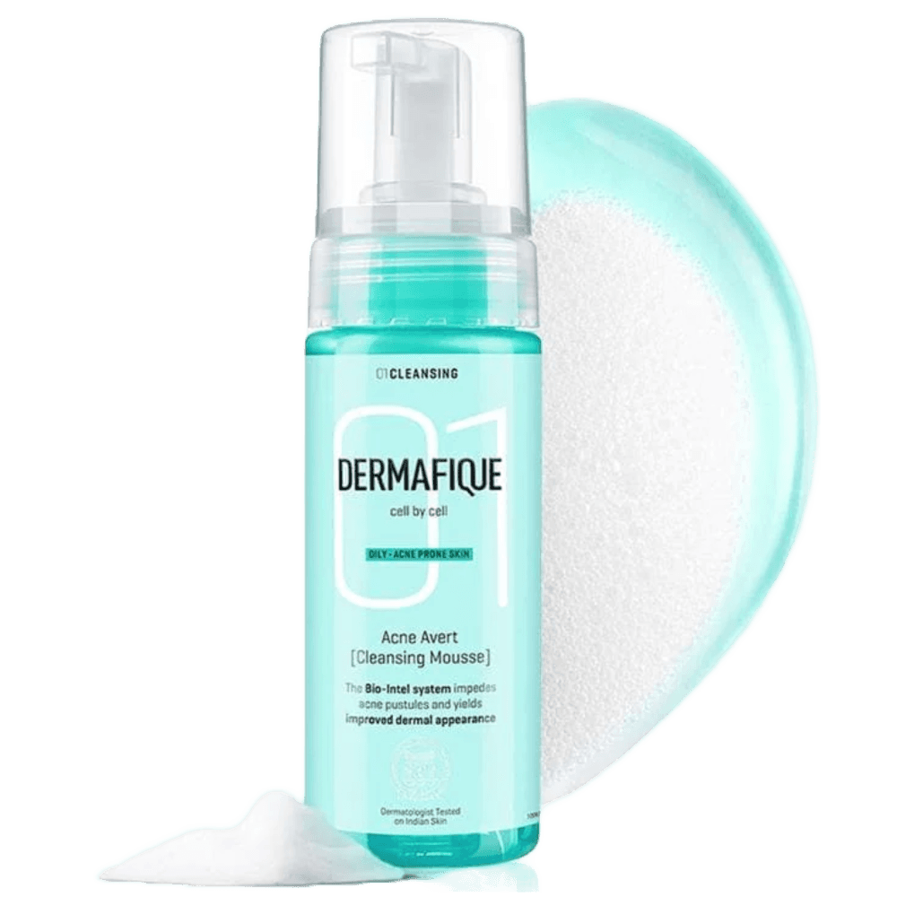 Dermafique Acne Avert Cleansing Mousse Foaming Face wash for Oily To Acne Prone Skin, with Salicylic Acid, Reduces Pimples & Acne, Dermatoligist Tested, Paraben Free, SLES-free, oil-free (150 ml)