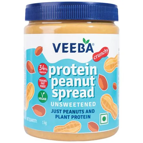 VEEBA Protein Peanut Spread Crunchy - Unsweetened, Transfat Free, Vegan