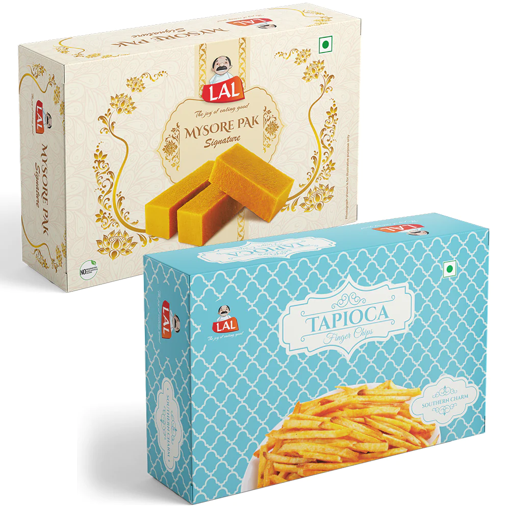 Lal Sweets Mysore pak signature 400g and Tapioca Finger chips 250g