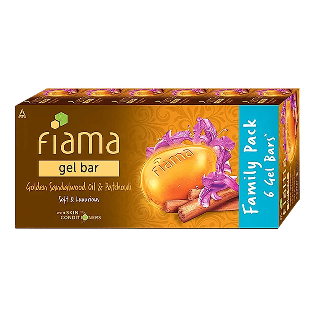 Fiama Gel bathing bar Golden Sandalwood oil and Patchouli with skin conditioners for soft and luxurious skin, 125gx6