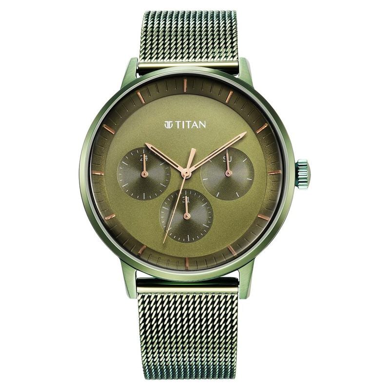 Titan Modern Classics Green Dial Quartz Multifunction Stainless Steel Strap Watch for Men