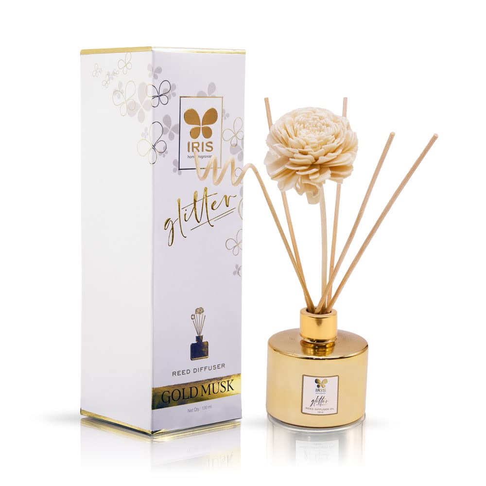 Cycle IRIS Glass Glitter Reed Diffuser Set 100Ml Oil,6N Reed Sticks-Fragrance Gold Musk