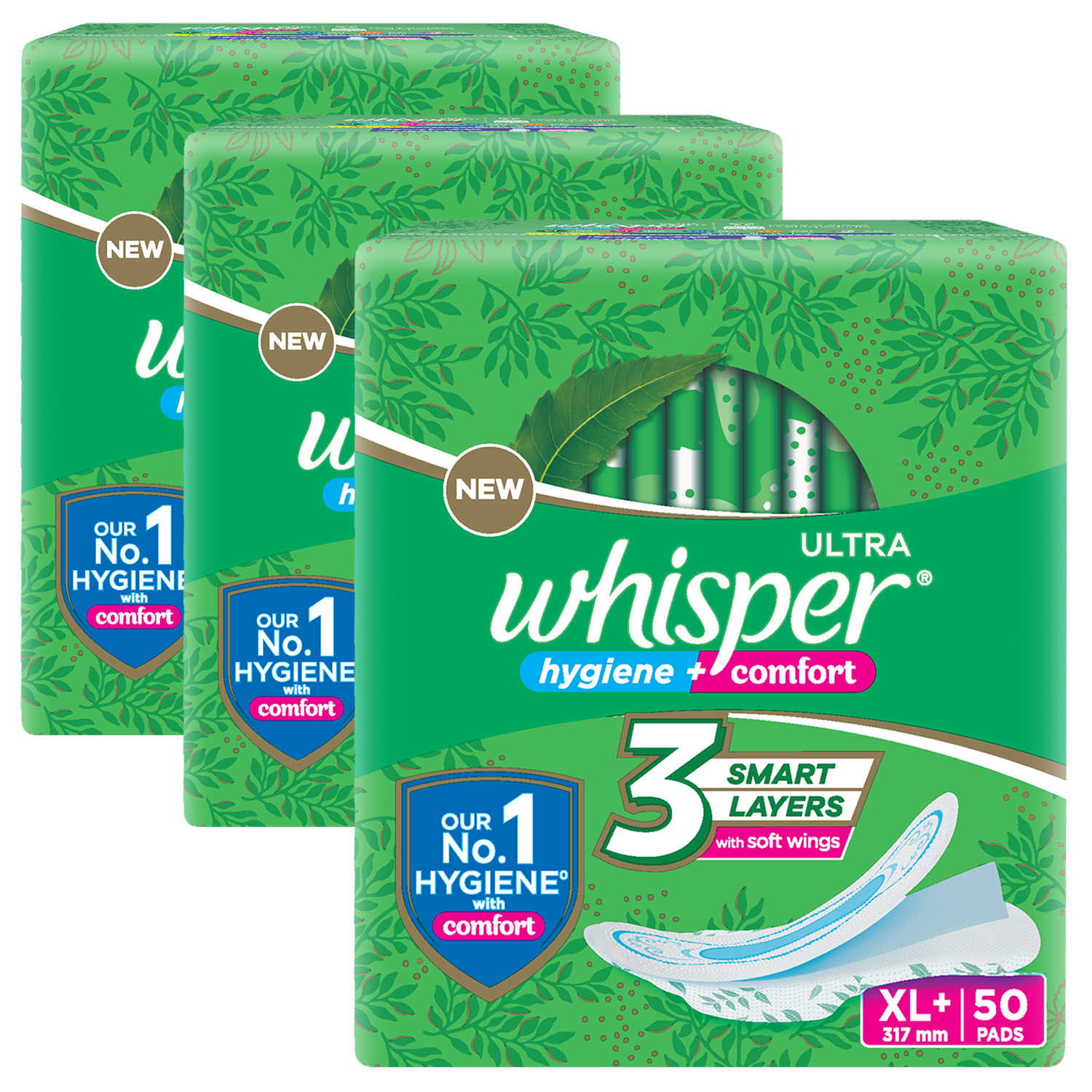 Whisper Ultra Clean Sanitary Pads for Women|150 thin Pads|XL+|Hygiene & Comfort|Soft Wings |Dry top sheet|Suitable for Heavy flow|Odour free|31.7 cm Long|With disposable wrap