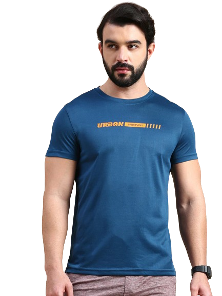 Classic Polo Men's Round Neck Polyester Navy Blue Slim Fit Active Wear T-Shirt | GENX-CREW 01B SF C