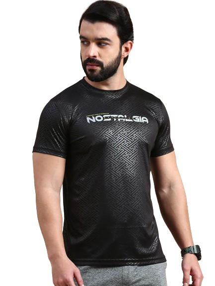 Classic Polo Men's Round Neck Polyester Black Slim Fit Active Wear T-Shirt | GENX-CREW 07B SF C