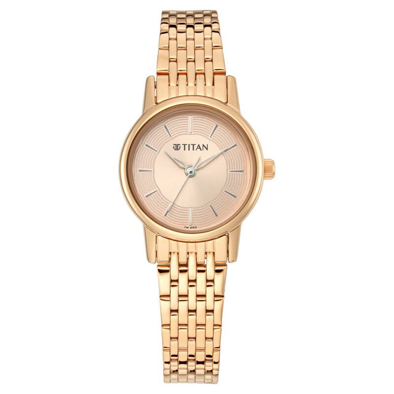 Titan Quartz Analog Rose Gold Dial Metal Strap Watch for Women