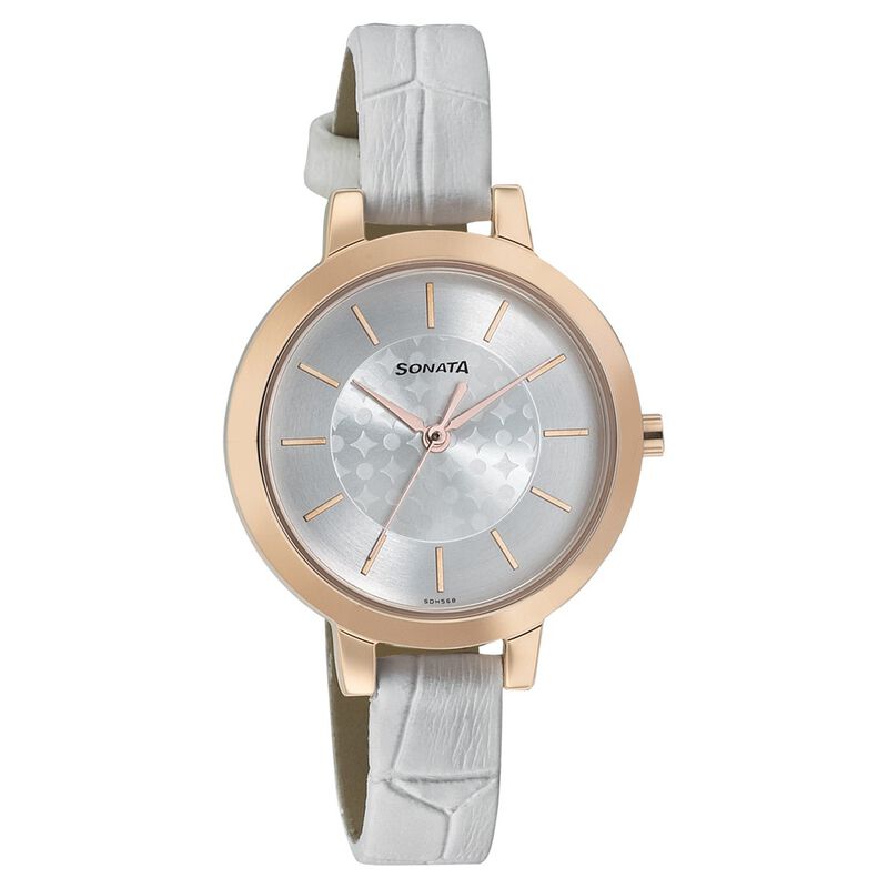 Sonata Blush Silver Dial Women Watch With Leather Strap 8141WL01