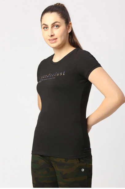 Women Black Solid Top - Balance Tee-BK (8903140617430)