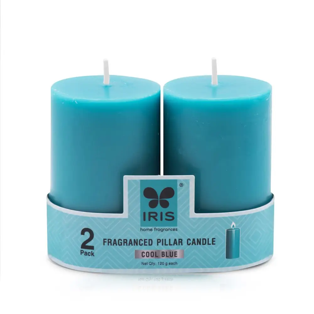 Cycle IRIS Set of 2 Fragranced Pillar Candle - cool blue  120gm