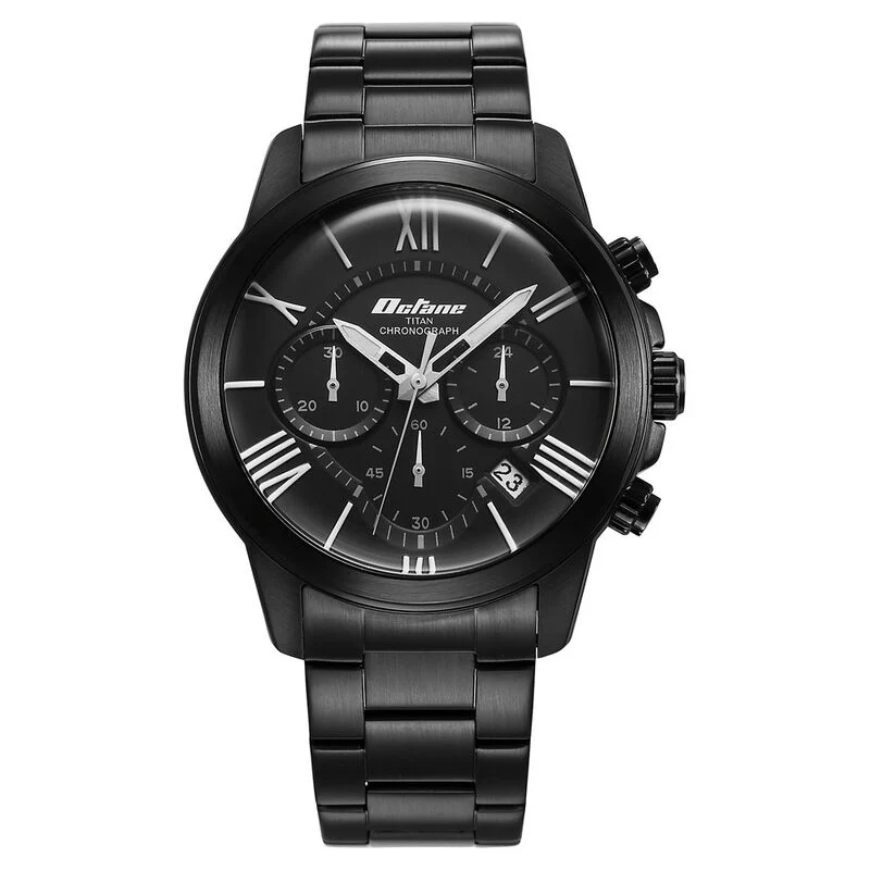 Titan Octane Classic Sporty Black Dial Chronograph Stainless Steel Strap Watch for Men