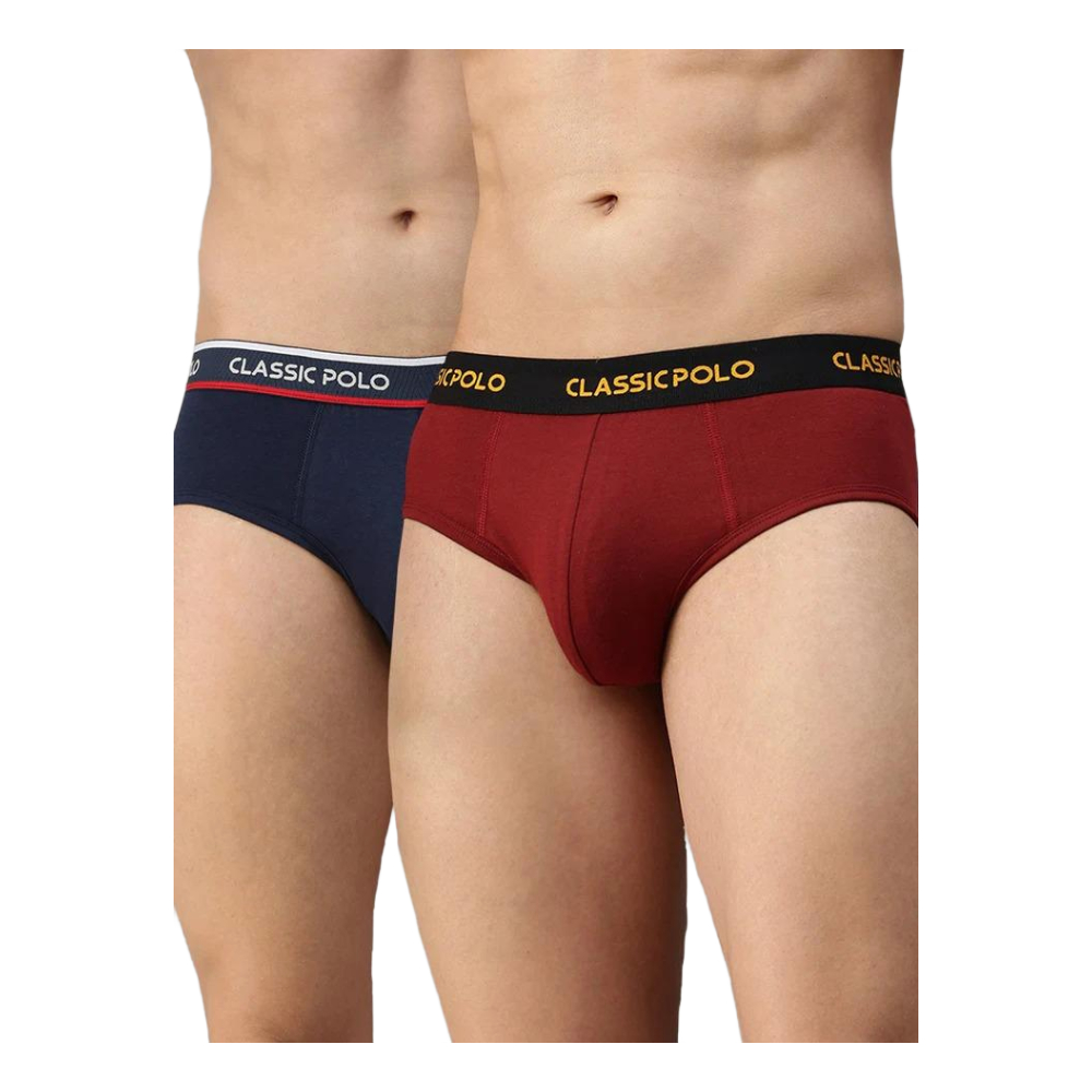 Classic Polo Men's Modal Solid Briefs | Scarce - Blue & Red (Pack Of 2)