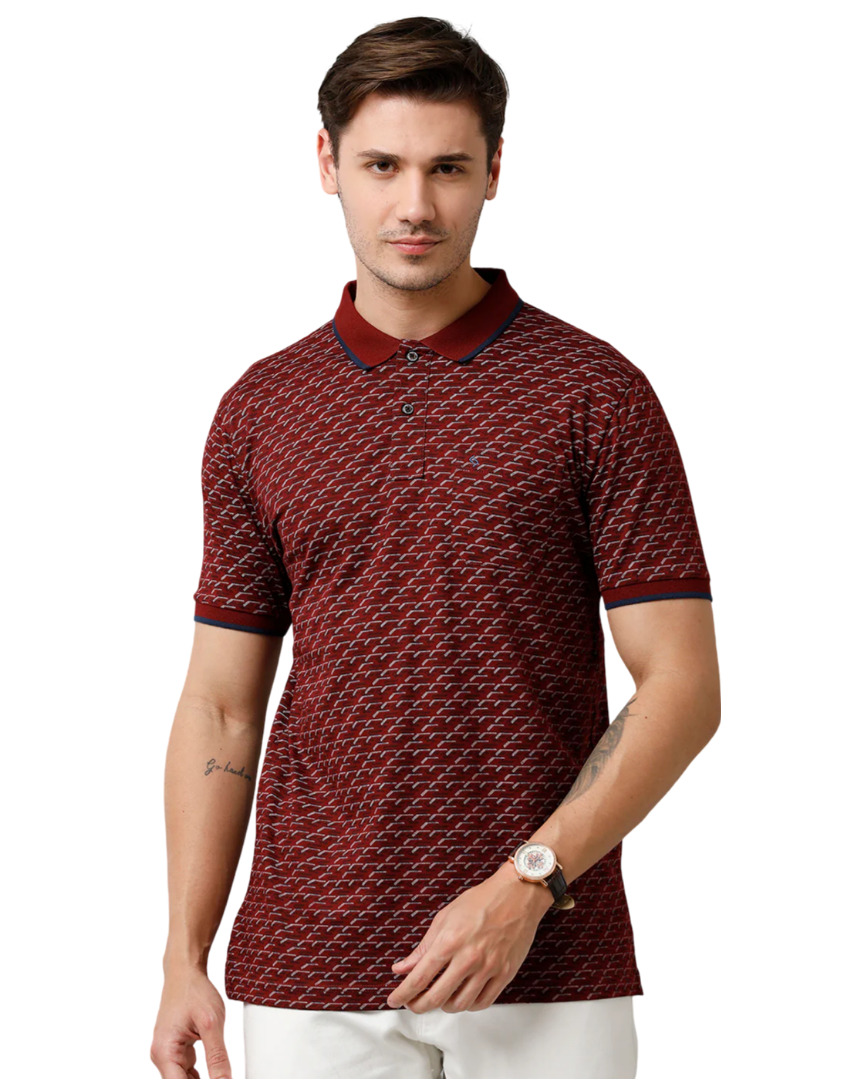 T-shirt Classic Polo Men's Cotton Half Sleeve Printed Slim Fit Polo Neck Marroon Color T-Shirt | Bello - 201 A
