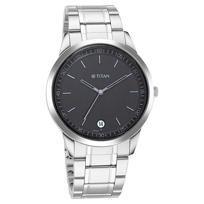 Titan Men's Timeless Style Watch: Refined Black Dial and Metal Strap