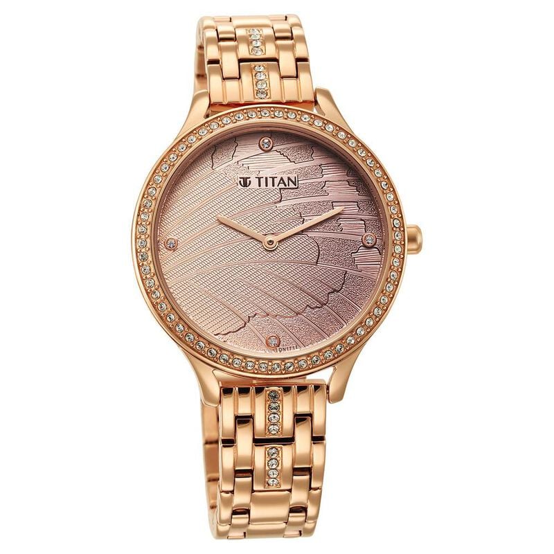 Glitz Rose Gold Dial Stainless Steel Strap Watch for Women