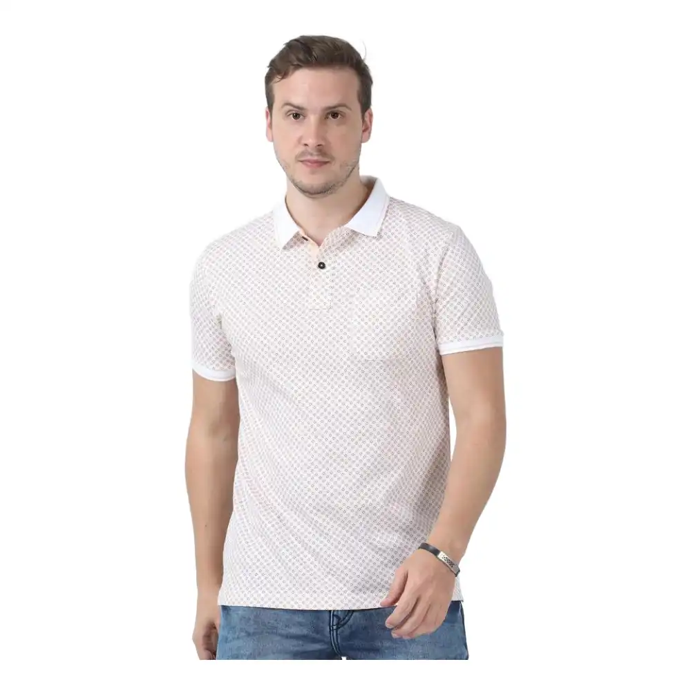 Classic Polo Men's Printed White/Peach Cotton Half Sleeve T-Shirt | BELLO - 267 A SF P