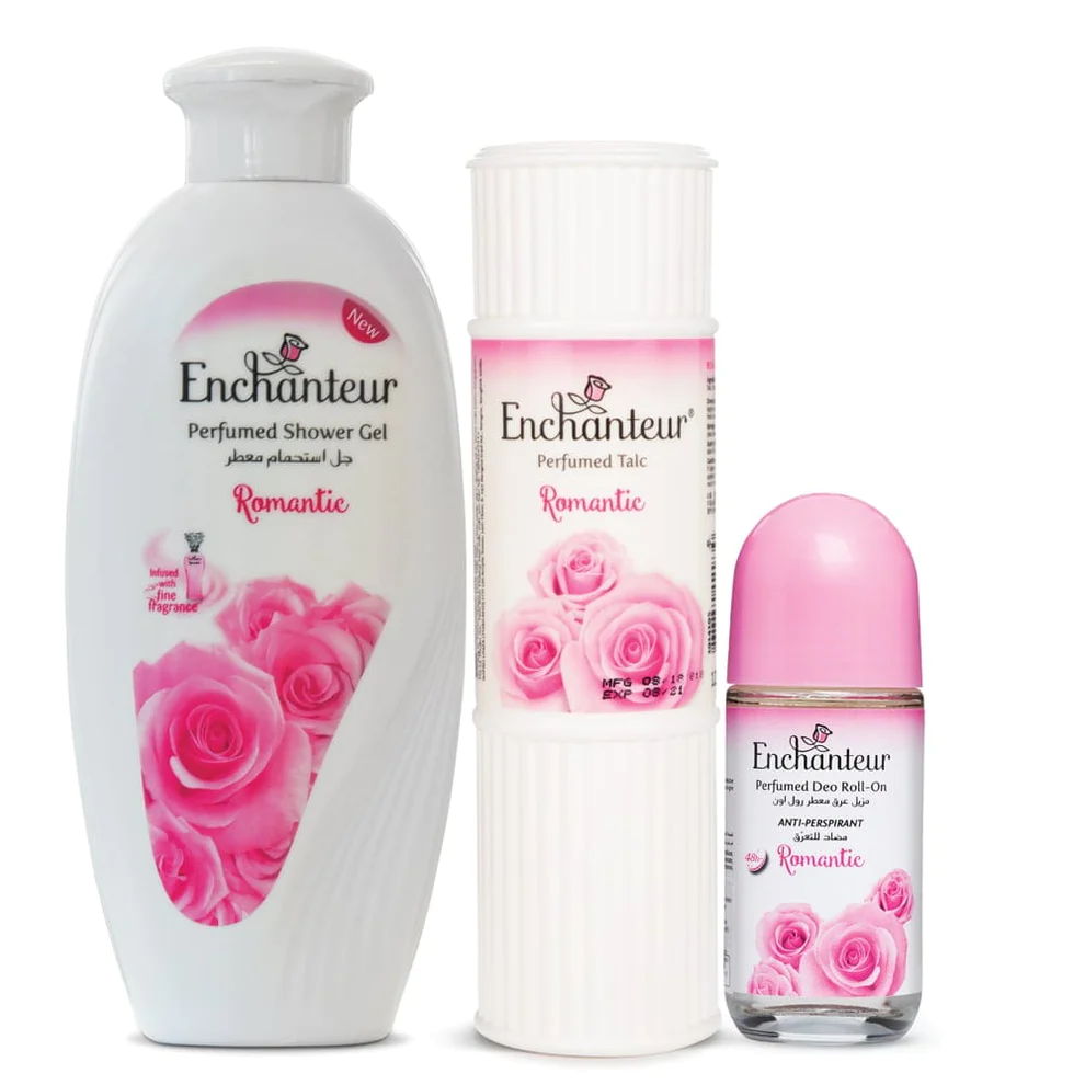 Enchanteur Romantic Shower gel 250gms, Romantic Talc 125gms & Romantic Roll-On Deodorant, 50ml