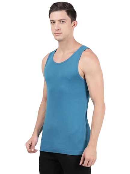 Men's Super Combed Cotton Rib Round Neck Sleeveless Vest with Extended Length for Easy Tuck