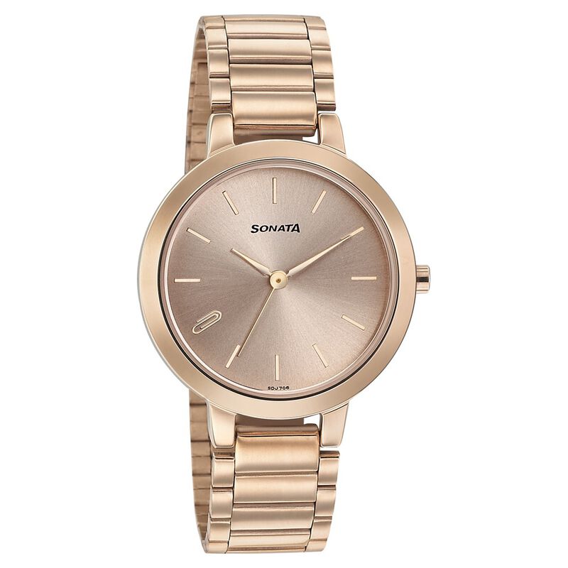 Sonata Play Rose Gold Dial Women Watch With Stainless Steel Strap NR8141WM01