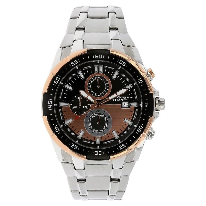 Titan Quartz Chronograph Black Dial Stainless Steel Strap Watch for Men