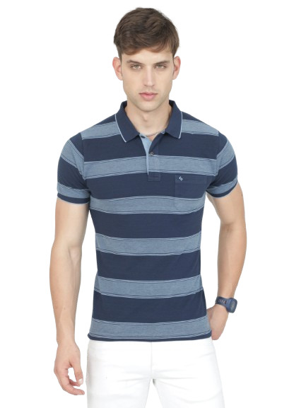 Classic Polo Mens Casual Navy Blue Striped Cotton T-Shirt