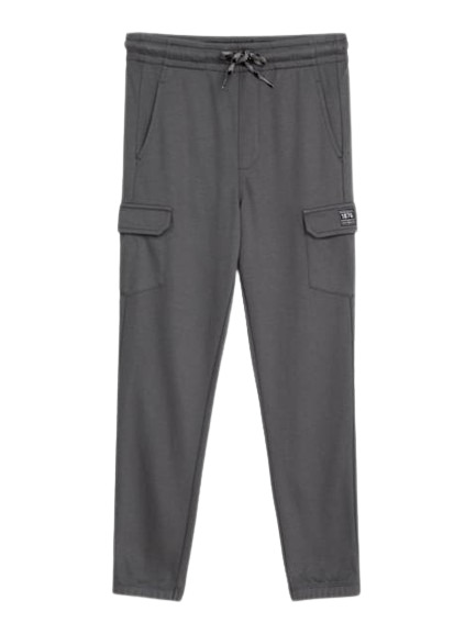 Boy's Super Combed Cotton Rich Cuffed Hem Styled Cargo Pants with Side and Cargo Pockets - Gunmetal