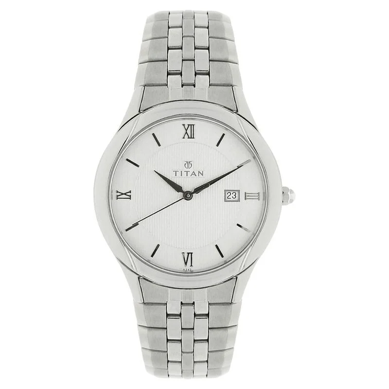 Titan Quartz Analog with Date Silver Dial Stainless Steel Strap Watch for Men