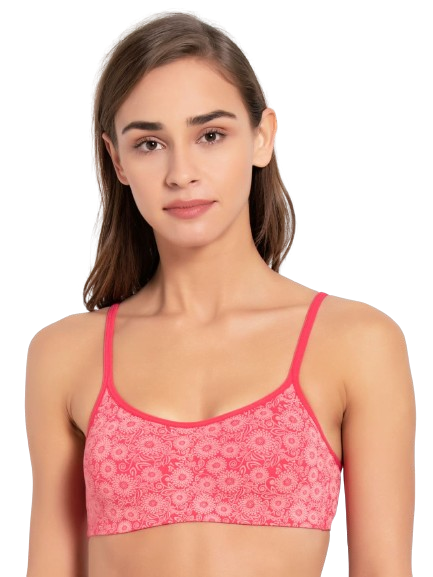 Jockey Women's Wirefree Non Padded Super Combed Cotton Elastane Stretch Printed Full Coverage Beginners Bra with Adjustable Straps - Ruby