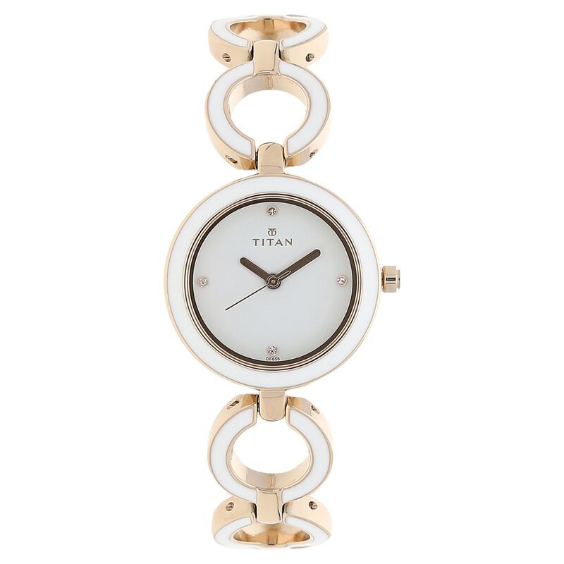 Titan Quartz Analog White Dial Metal Strap Watch for Women